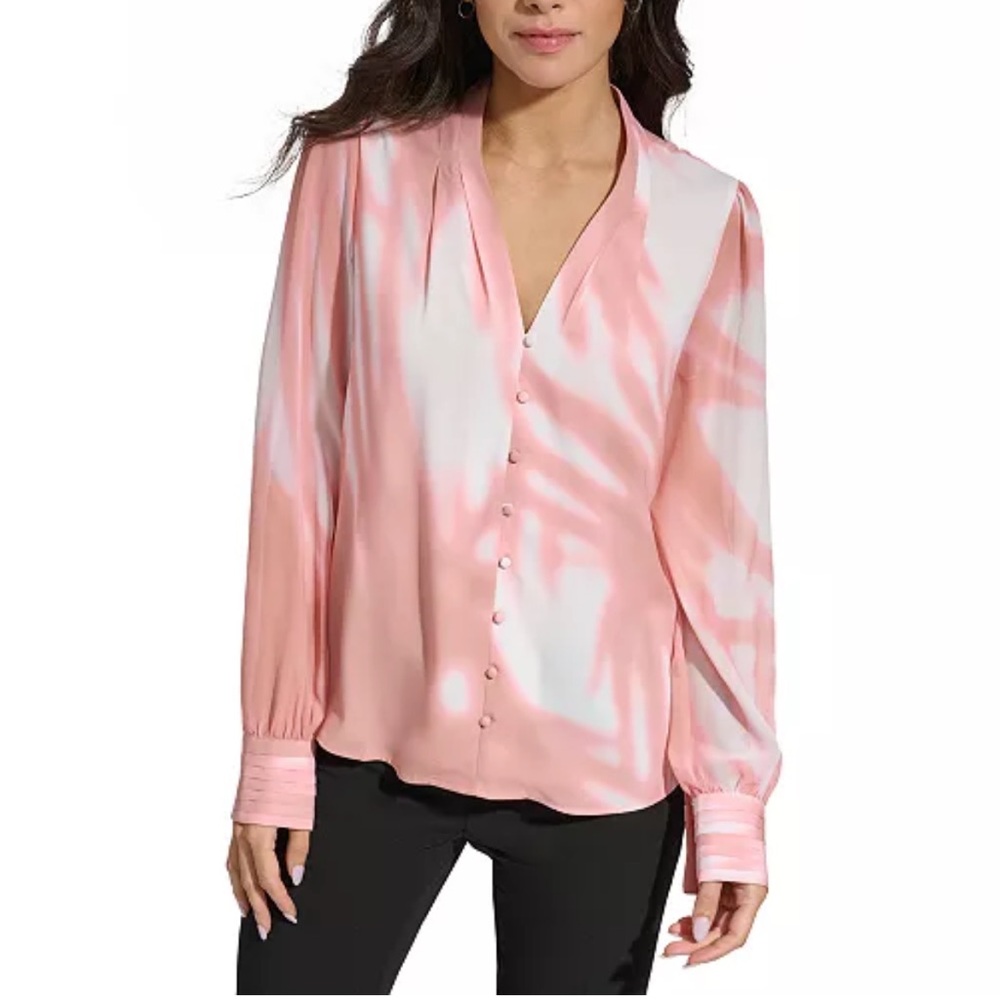 Calvin Klein Women's Long-Sleeve Printed V-Neck Blouse
